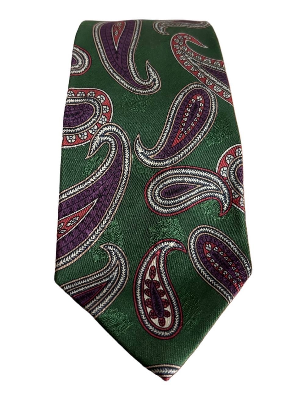Vintage Polo Ralph Lauren Old Money Silk Paisley Tie Green Purple Burgundy